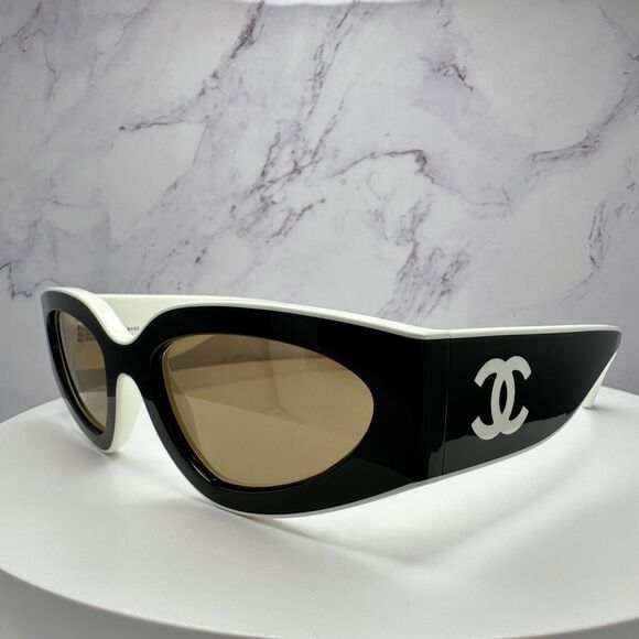 NEW CHANEL Sunglasses Cat Eye Black White - Picture 13 of 16